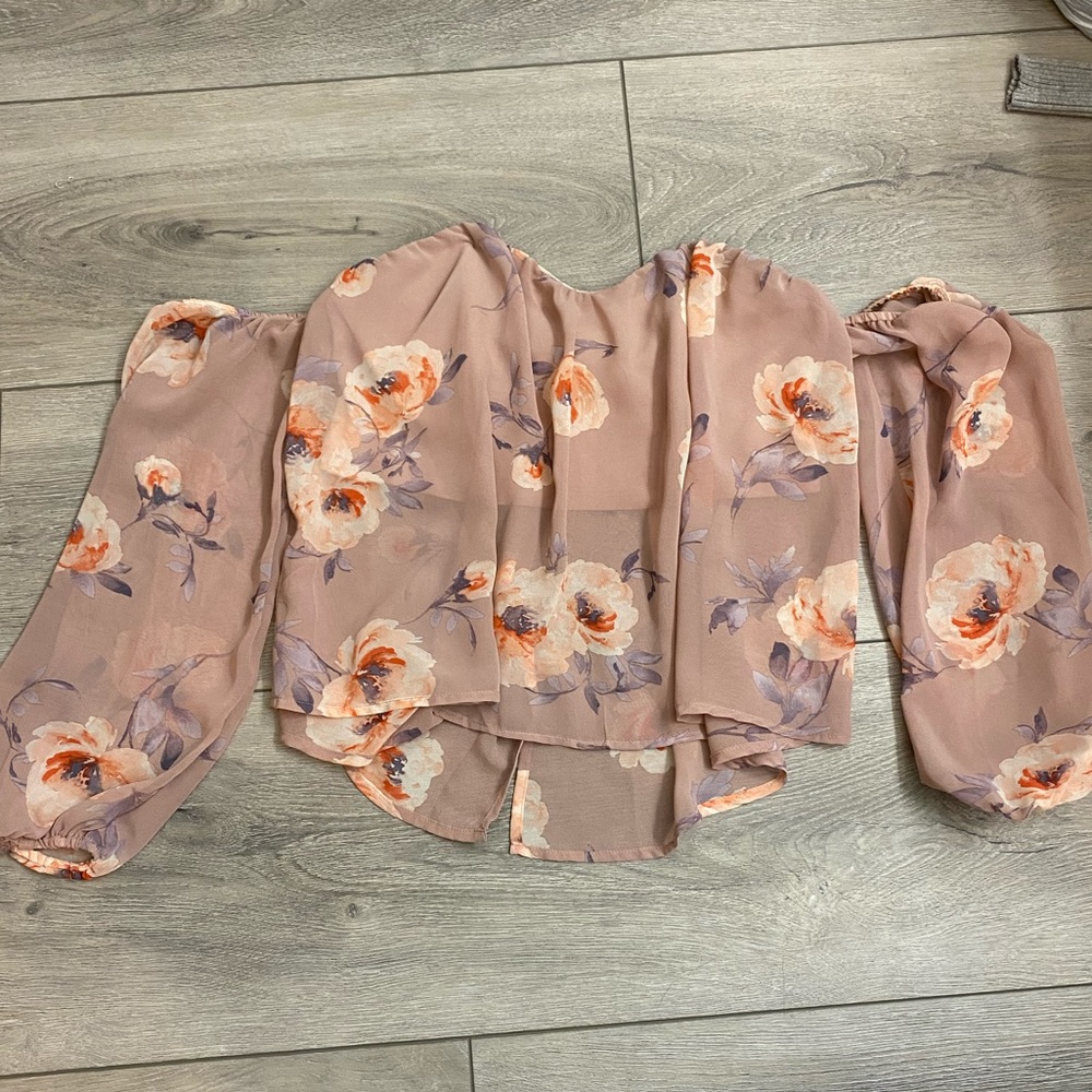 Sheer corset off the shoulder long sleeve top